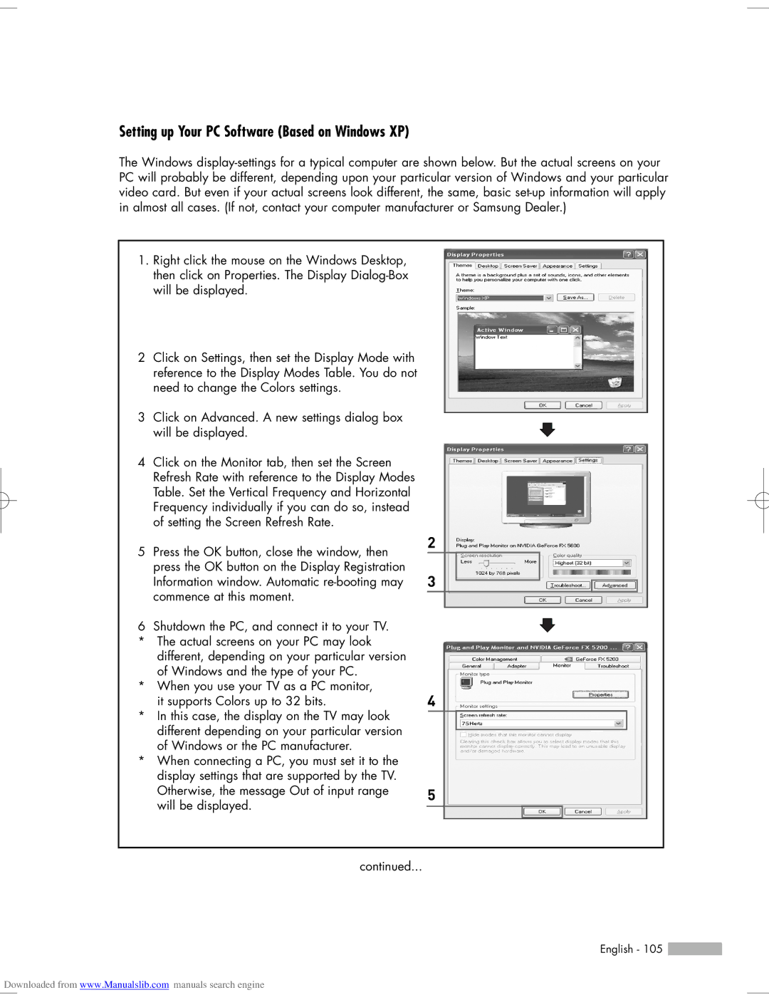 Samsung HL-S6765W, HL-S6165W, HL-S5665W, HL-S5065W, HL-S5055W manual Setting up Your PC Software Based on Windows XP 