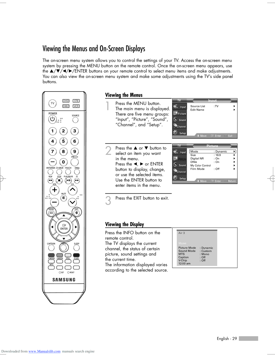 Samsung HL-S5055W, HL-S6765W, HL-S6165W, HL-S5665W, HL-S5065W Viewing the Menus and On-Screen Displays, Viewing the Display 