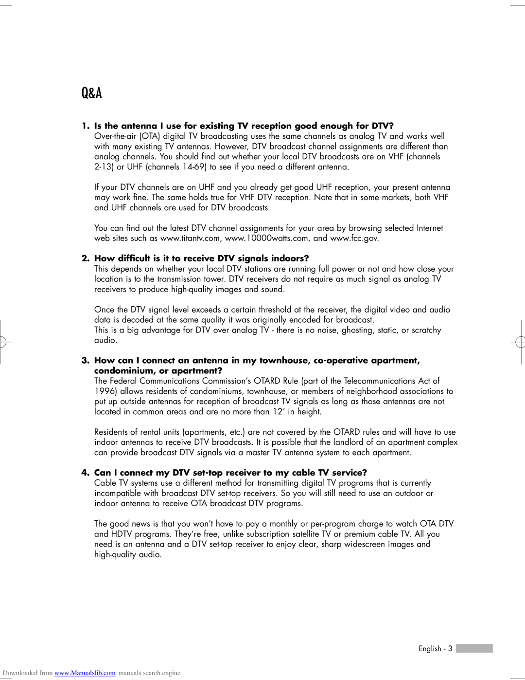 Samsung HL-S5065W, HL-S6765W, HL-S6165W, HL-S5665W, HL-S5055W manual How difficult is it to receive DTV signals indoors? 