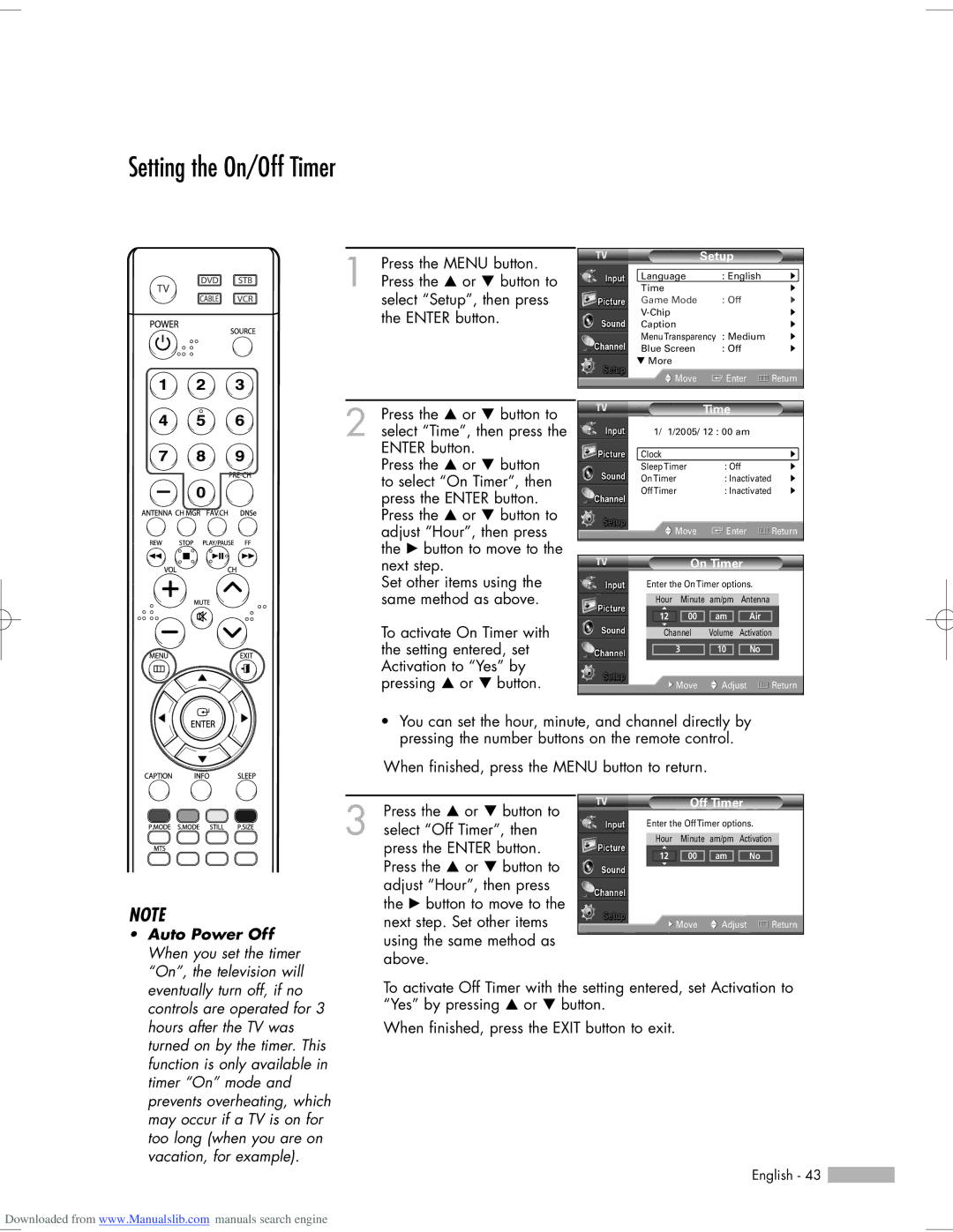 Samsung HL-S5065W, HL-S6765W, HL-S6165W, HL-S5665W, HL-S5055W manual Setting the On/Off Timer, On Timer 