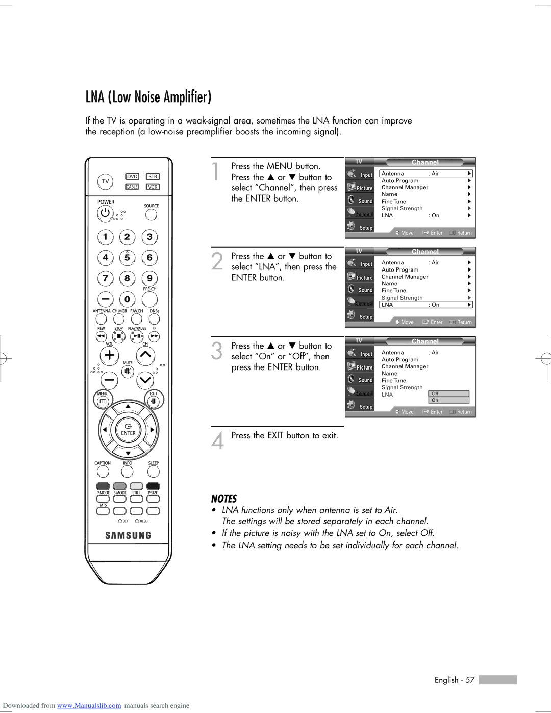 Samsung HL-S5665W, HL-S6765W, HL-S6165W, HL-S5065W, HL-S5055W manual LNA Low Noise Amplifier 