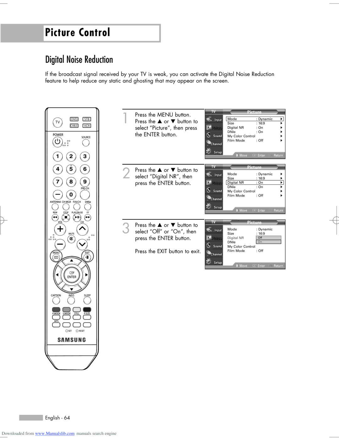 Samsung HL-S5055W, HL-S6765W, HL-S6165W, HL-S5665W, HL-S5065W manual Digital Noise Reduction 