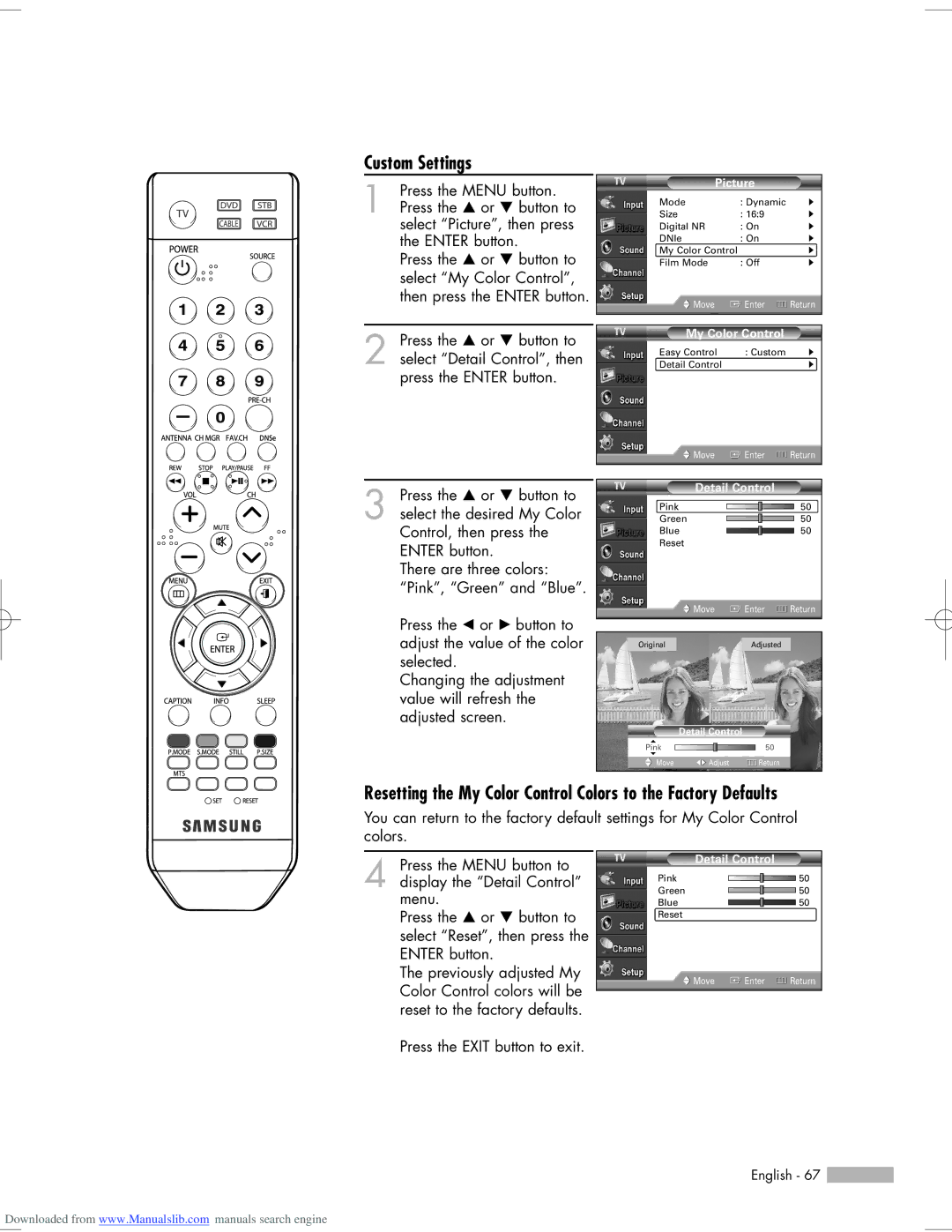 Samsung HL-S5665W, HL-S6765W, HL-S6165W, HL-S5065W, HL-S5055W manual Custom Settings, Detail Control 