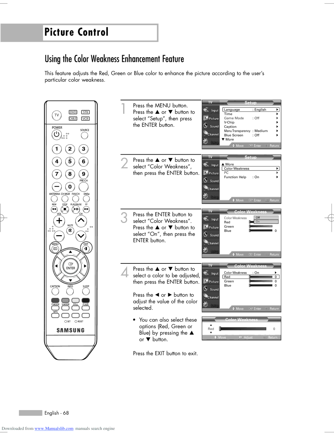 Samsung HL-S5065W, HL-S6765W, HL-S6165W, HL-S5665W, HL-S5055W manual Using the Color Weakness Enhancement Feature 