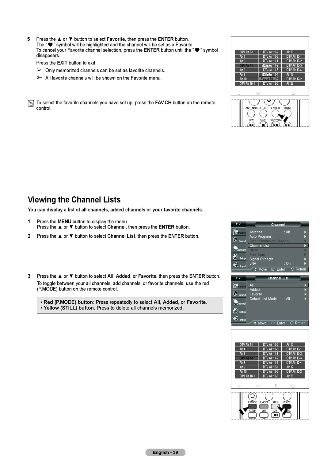 Samsung HL-T5075S, HL-T5675S, HLT4675S manual Viewing the Channel Lists 