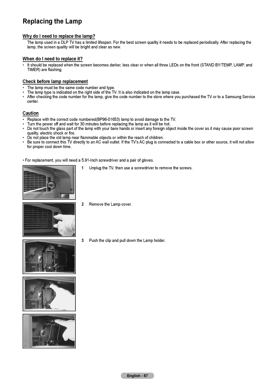 Samsung HL-T5075S, HL-T5675S manual Replacing the Lamp, Why do I need to replace the lamp?, When do I need to replace it? 