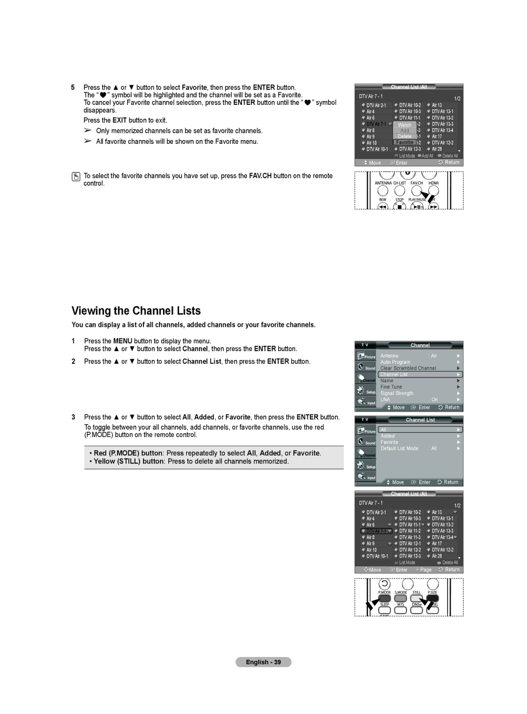 Samsung HL-T5055W, HL-T5655W manual Viewing the Channel Lists 