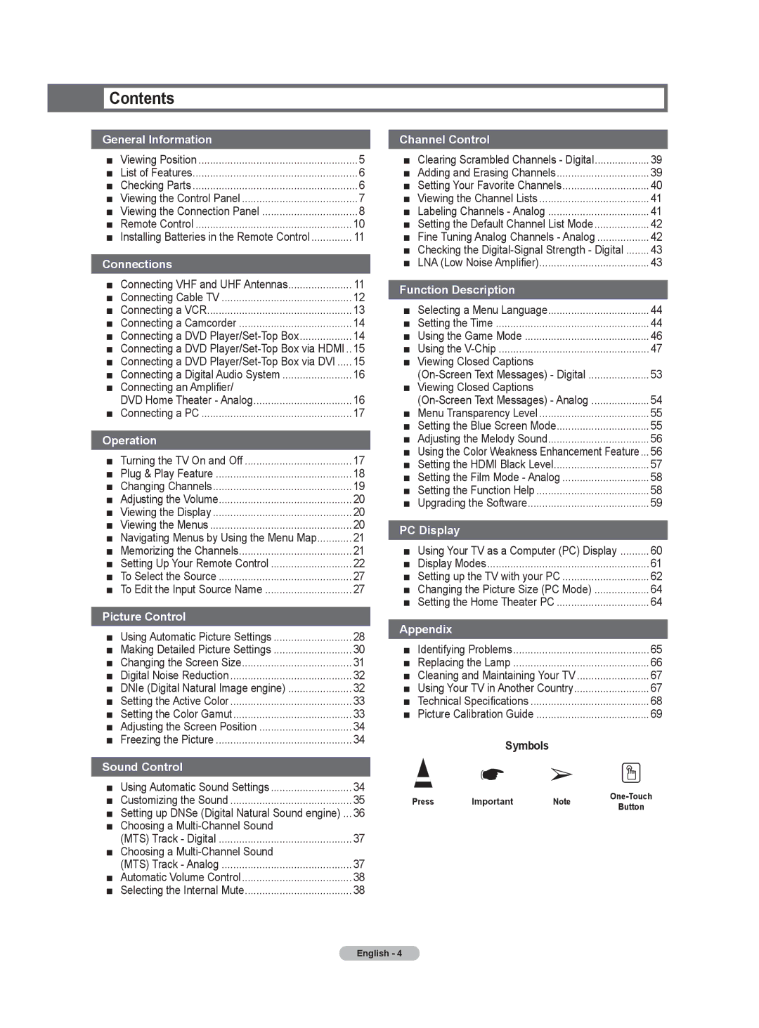 Samsung HL-T6756W, HL-T5656W manual Contents 