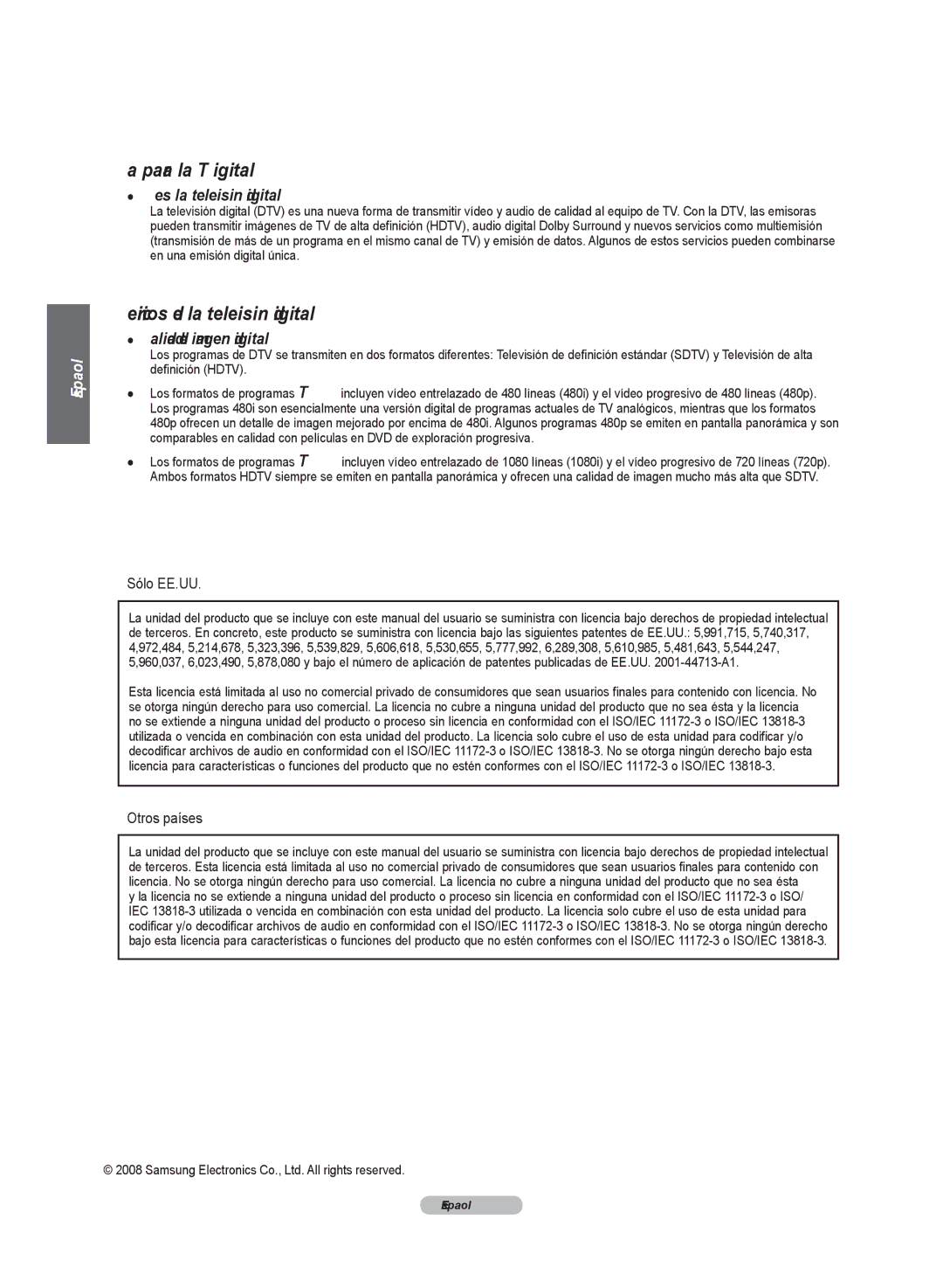 Samsung HL72A650C1F user manual Sólo EE.UU, Otros países 