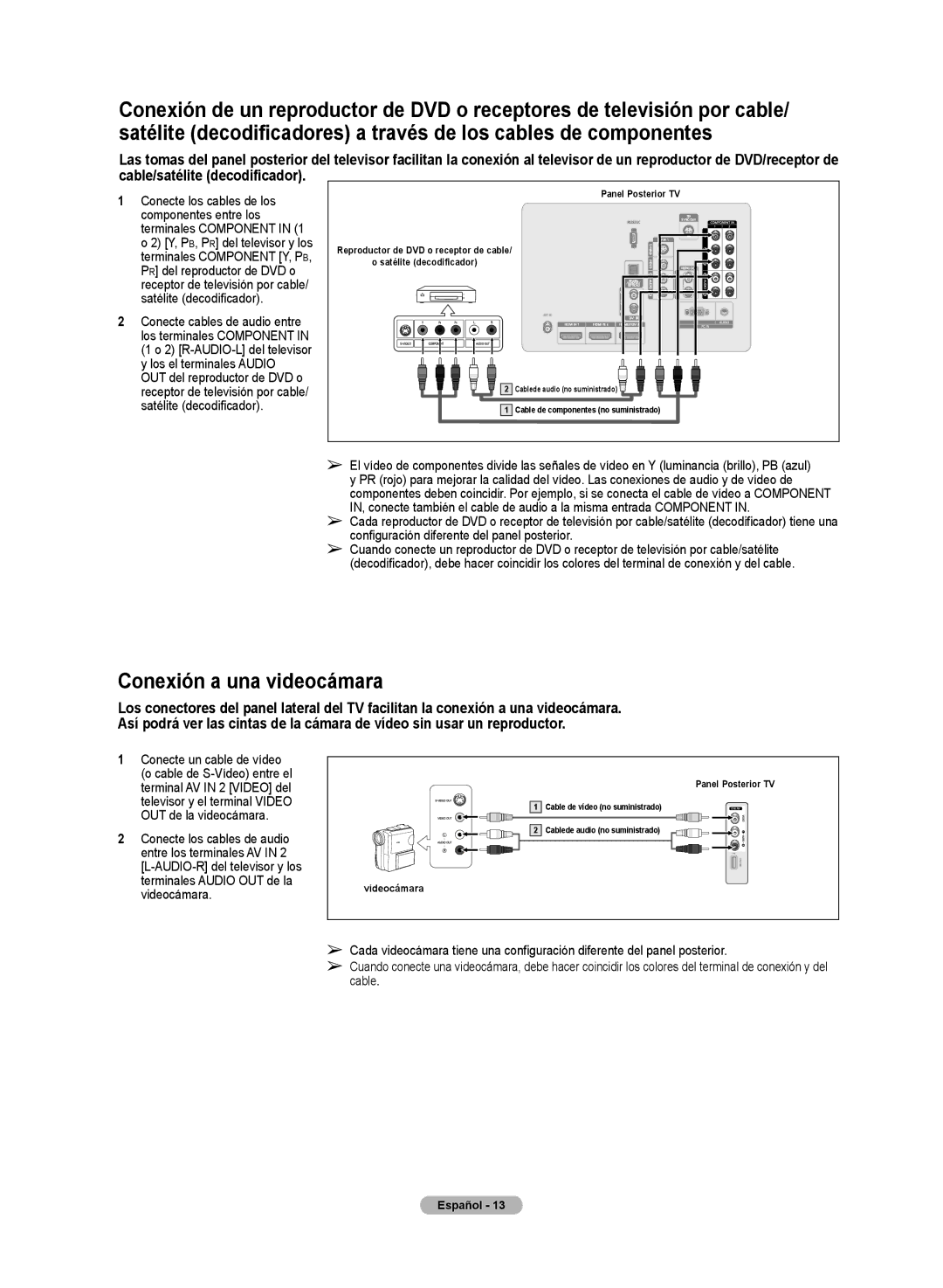 Samsung HL72A650C1F user manual Conexión a una videocámara, Terminales Audio OUT de la Videocámara.videocámara 