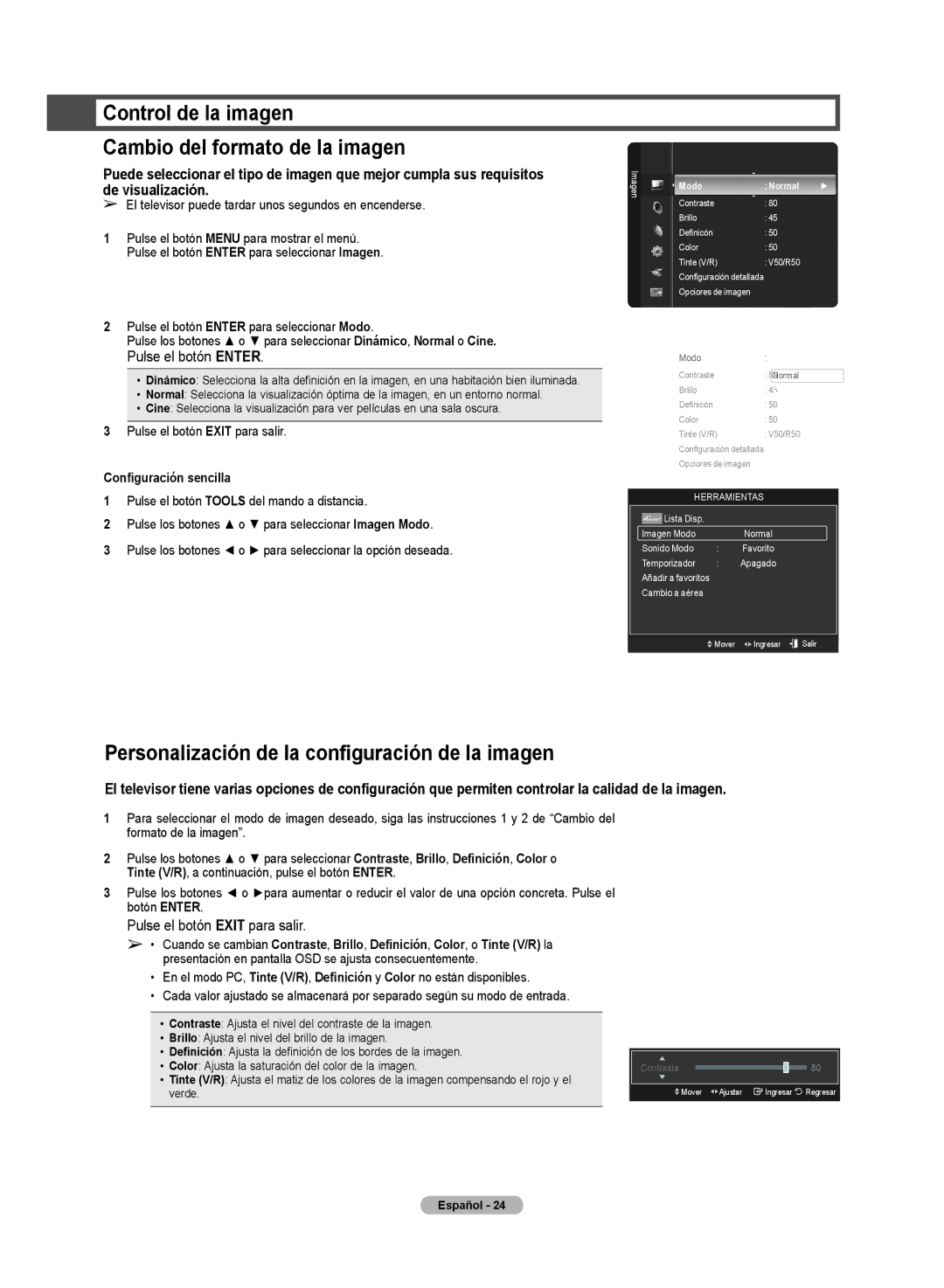 Samsung HL72A650C1F Control de la imagen Cambio del formato de la imagen, Personalización de la configuración de la imagen 