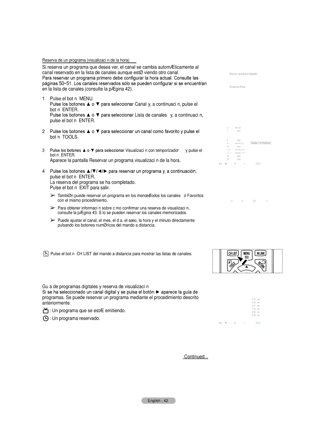 Samsung HL72A650C1F user manual Guía de programas digitales y reserva de visualización 