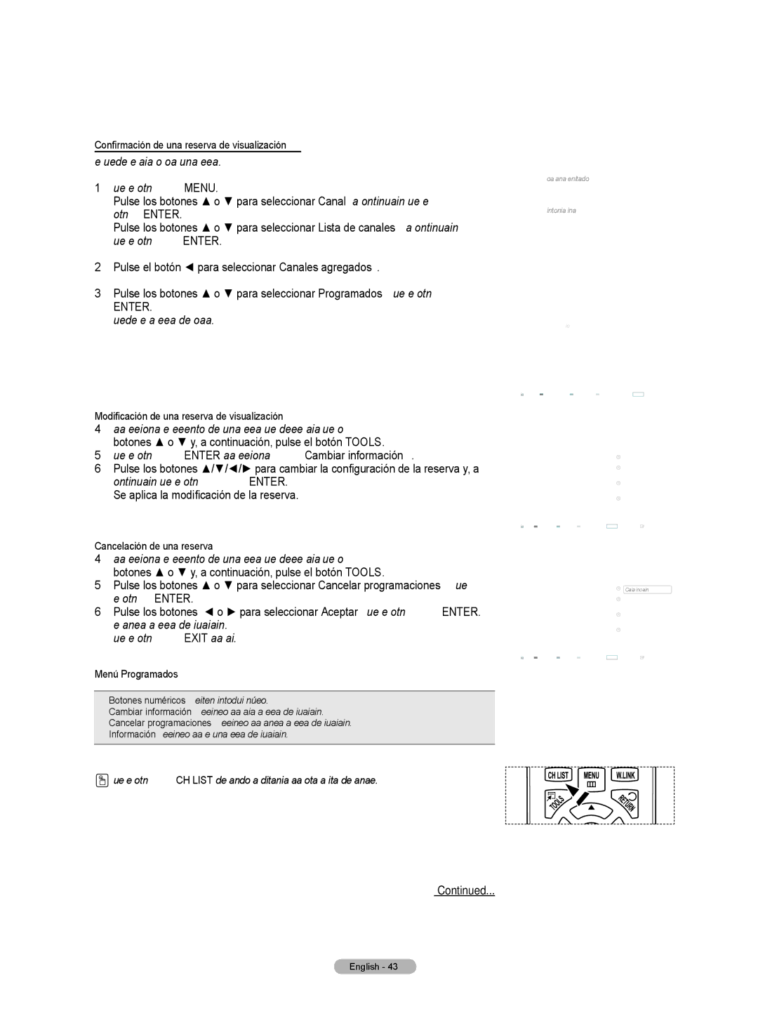 Samsung HL72A650C1F Puede ver las reservas de programas, Confirmación de una reserva de visualización, Menú Programados 