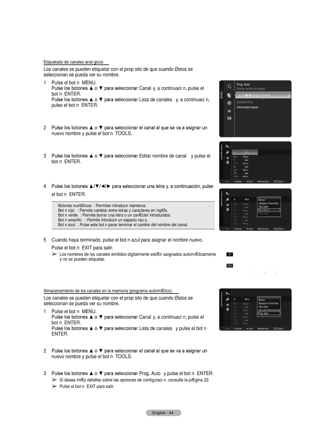 Samsung HL72A650C1F user manual Etiquetado de canales analógicos, Aire 