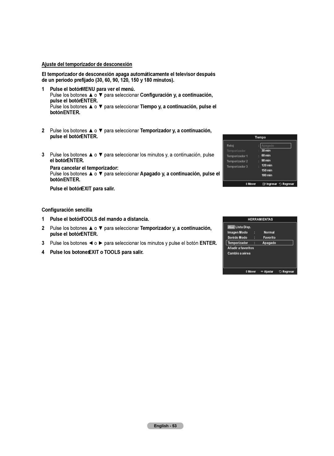 Samsung HL72A650C1F user manual Para cancelar el temporizador, Pulse los botones Exit o Tools para salir 