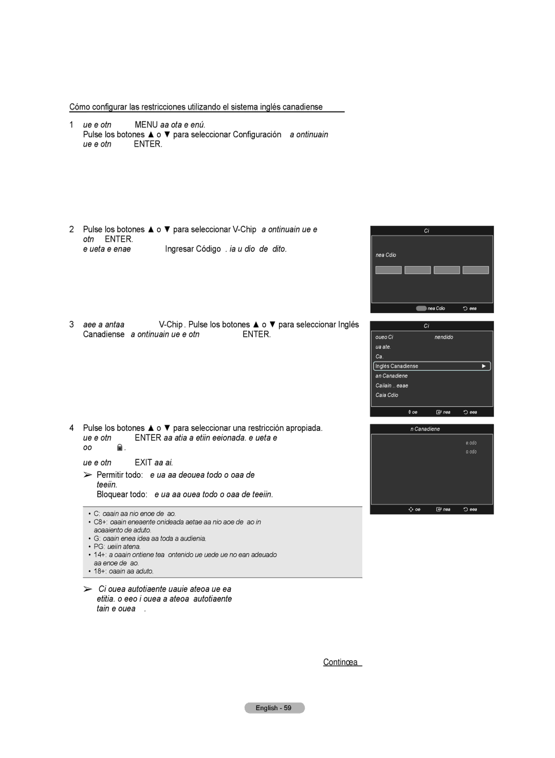 Samsung HL72A650C1F user manual Perm. Todo Bloq. Todo 