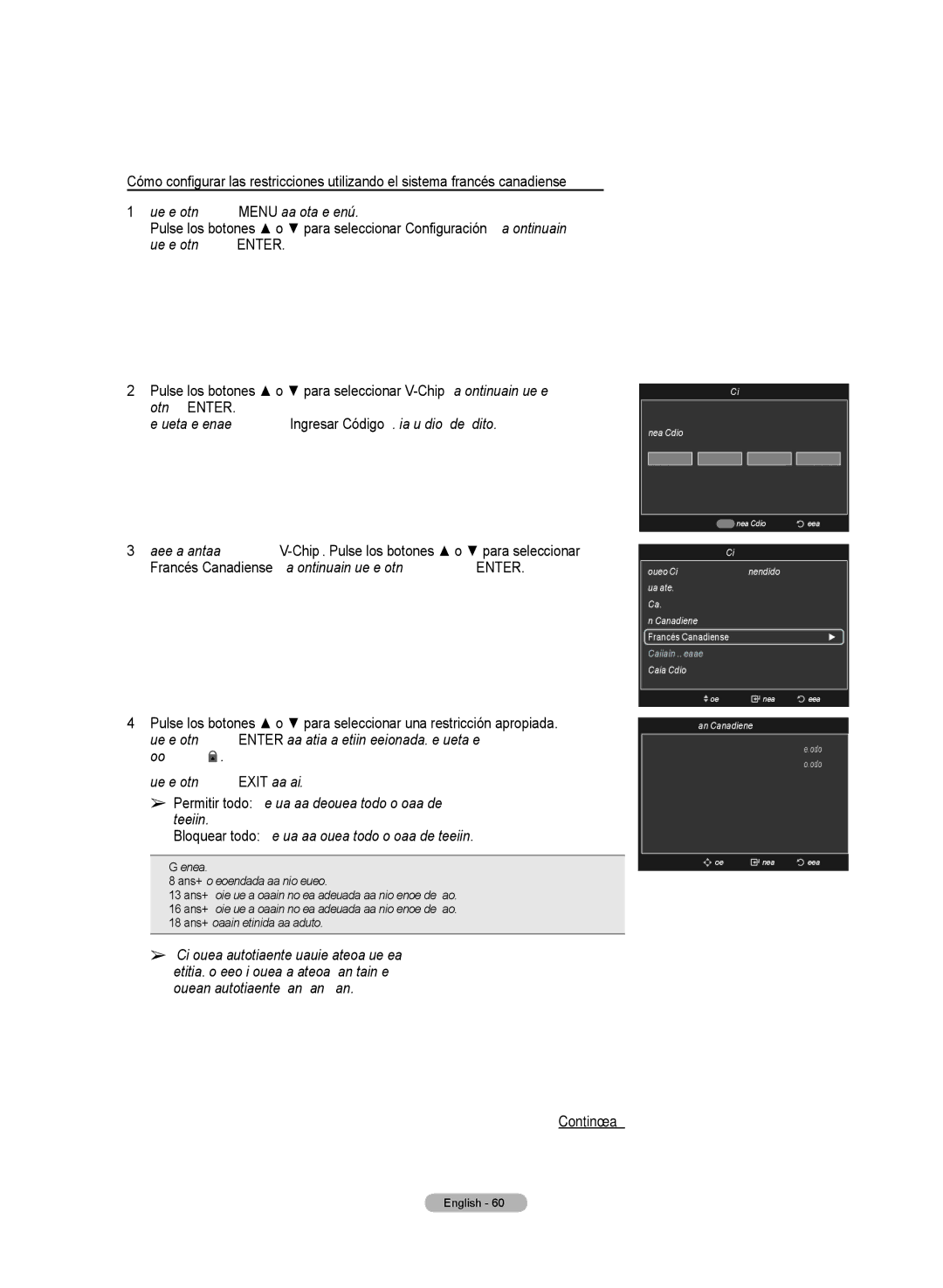 Samsung HL72A650C1F user manual 18 ans+ Programación restringida para adultos 