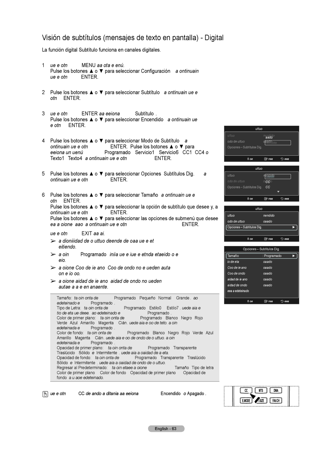 Samsung HL72A650C1F user manual Visión de subtítulos mensajes de texto en pantalla Digital, Subtítulo 