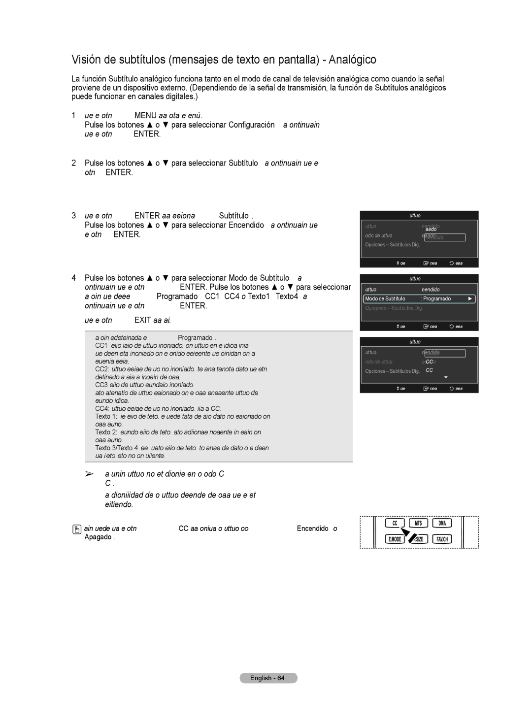 Samsung HL72A650C1F user manual Visión de subtítulos mensajes de texto en pantalla Analógico, Apagado 