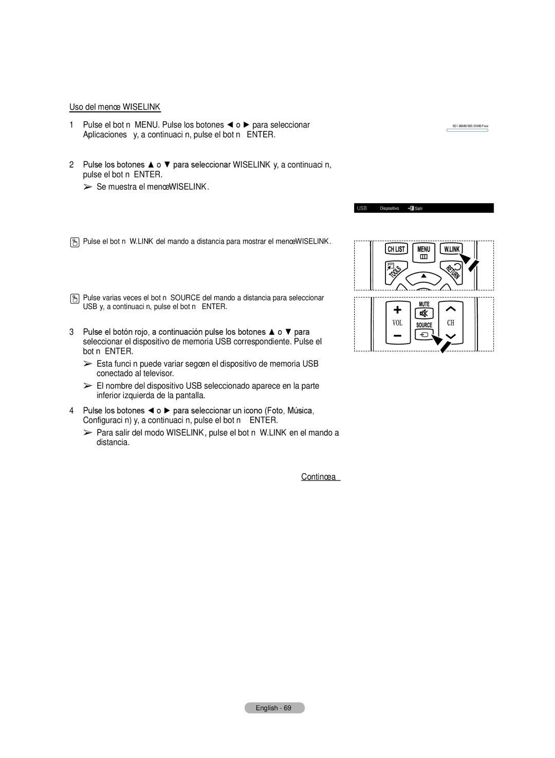 Samsung HL72A650C1F user manual Uso del menú Wiselink 