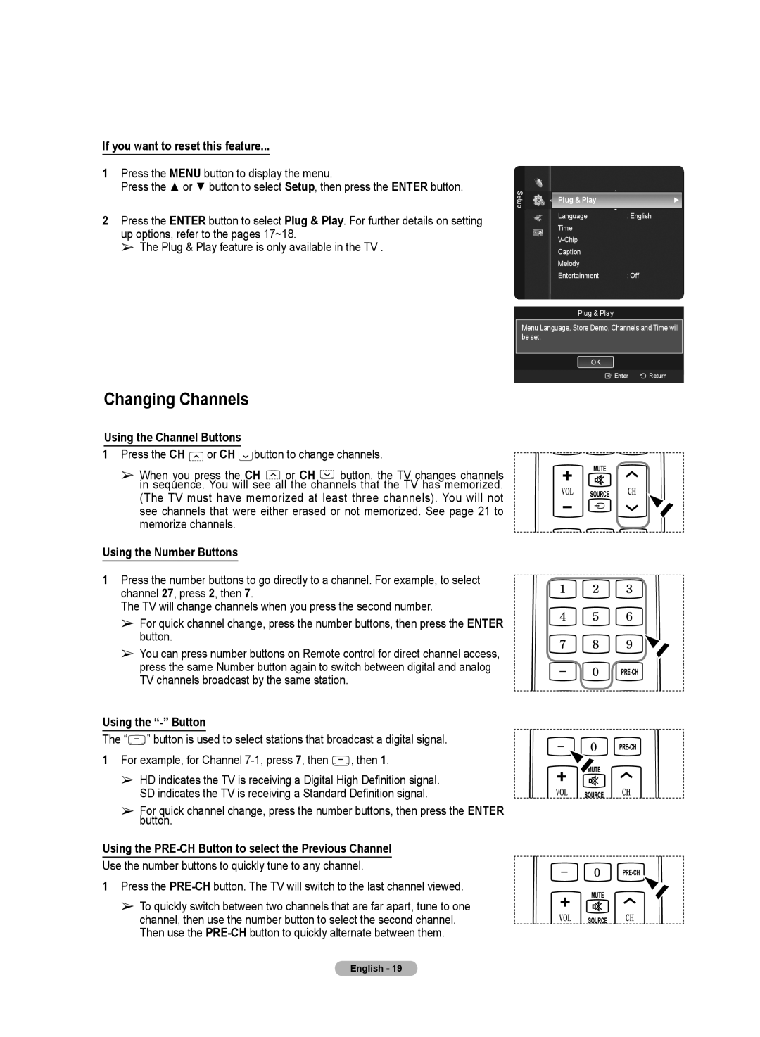 Samsung HL72A650C1F user manual Changing Channels 