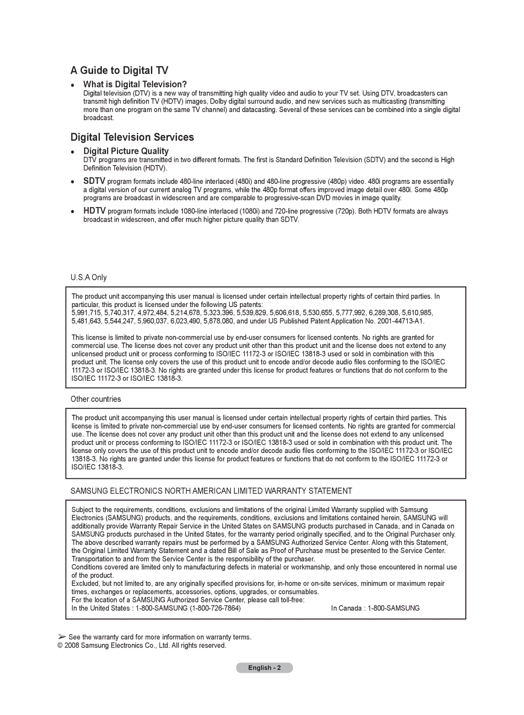 Samsung HL72A650C1F user manual A Only, Other countries 