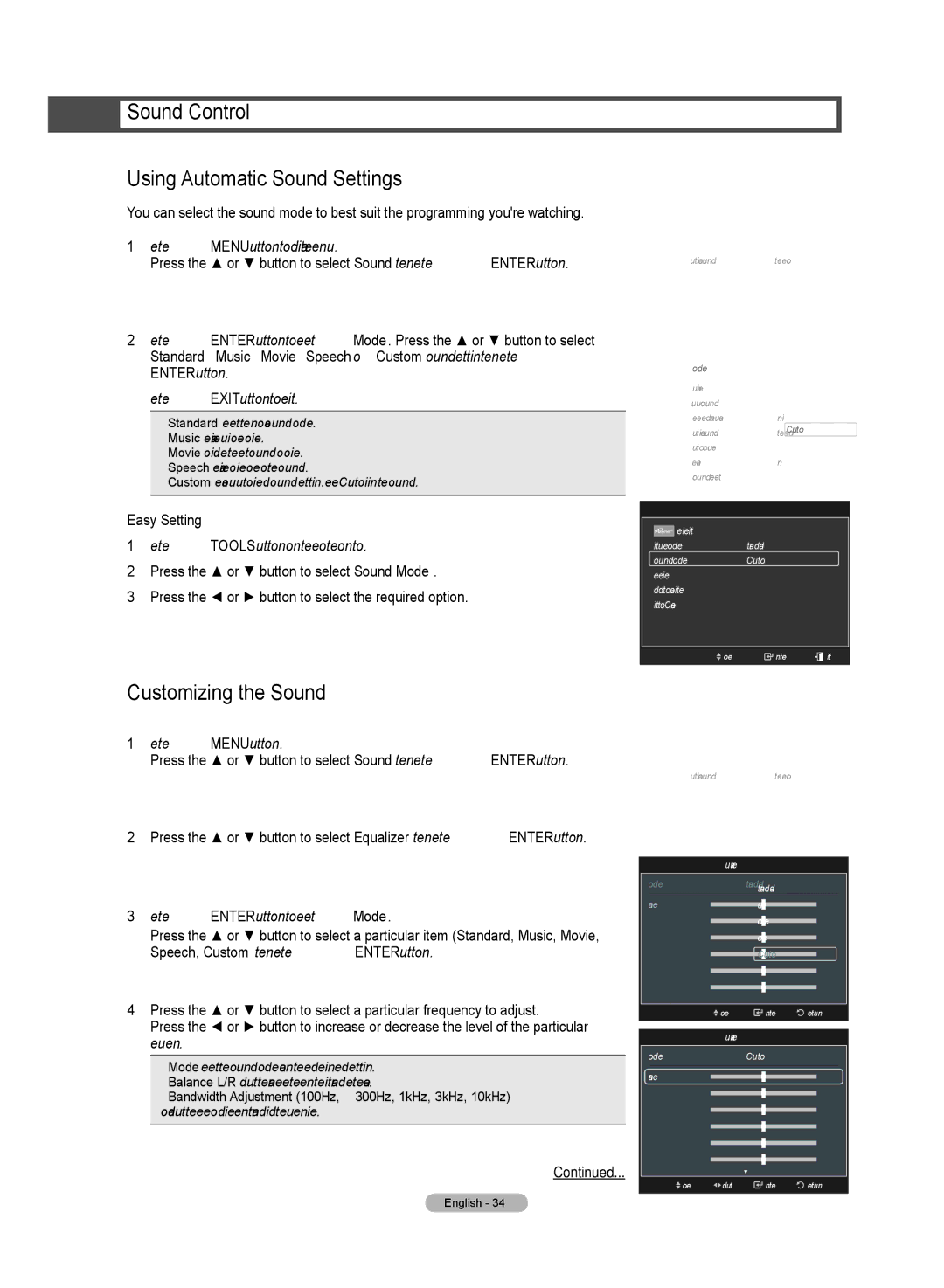 Samsung HL72A650C1F user manual Sound Control Using Automatic Sound Settings, Customizing the Sound, Mode Custom, Equalizer 