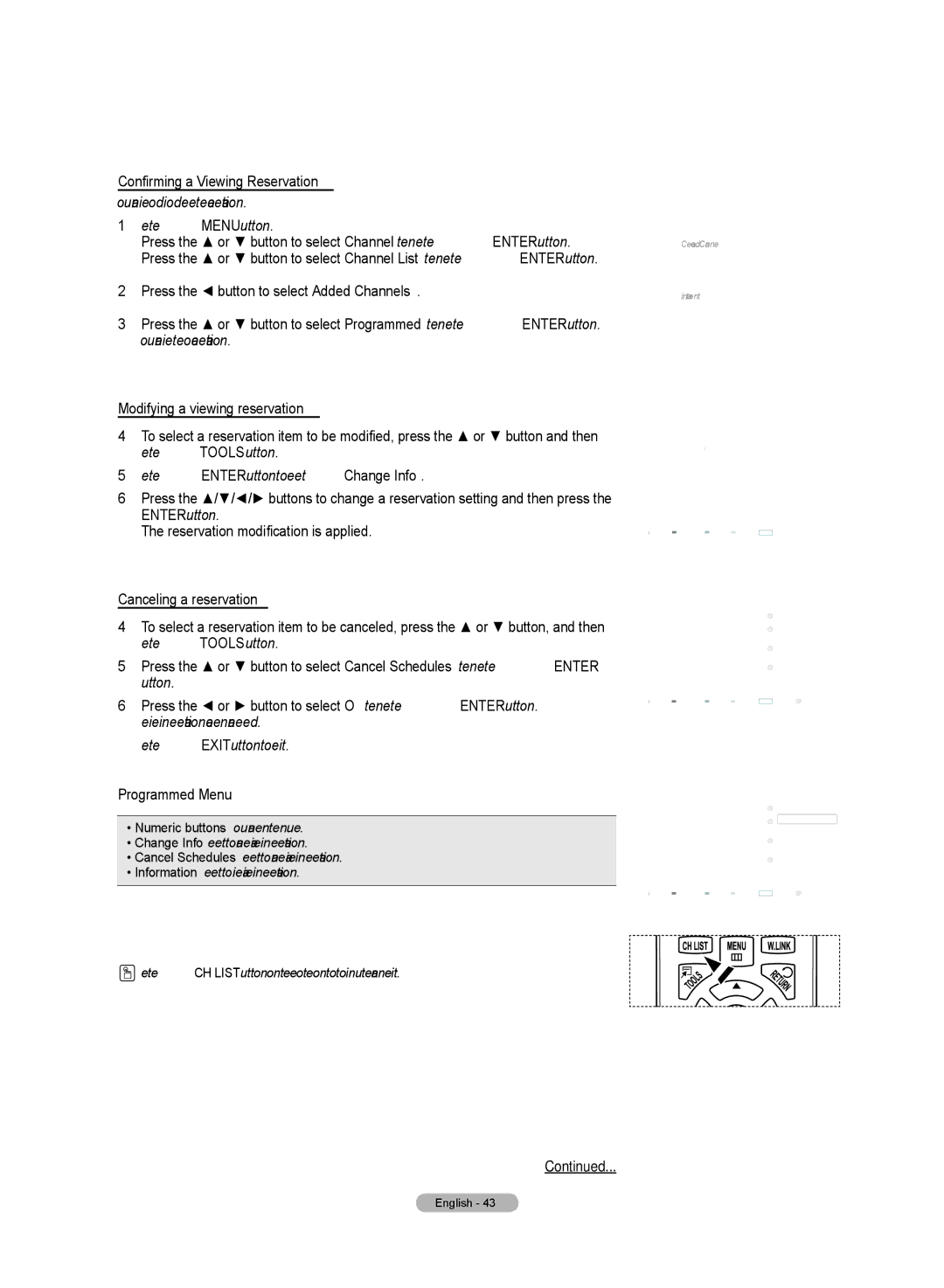 Samsung HL72A650C1F user manual Confirming a Viewing Reservation, Modifying a viewing reservation, Canceling a reservation 