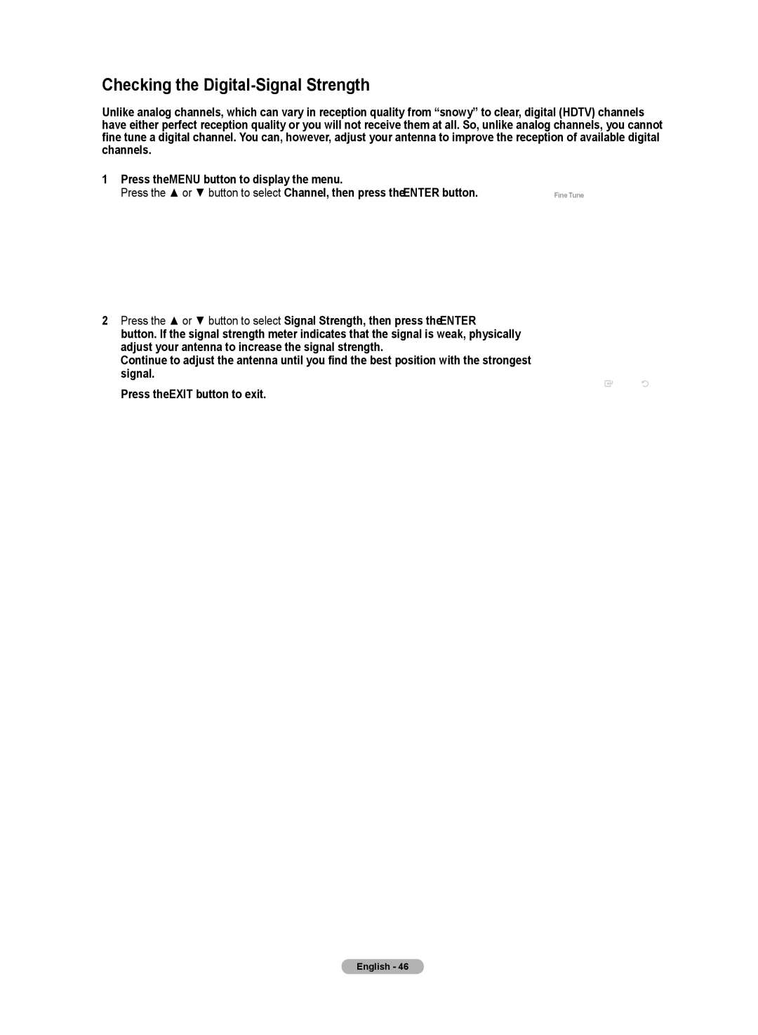 Samsung HL72A650C1F user manual Checking the Digital-Signal Strength 