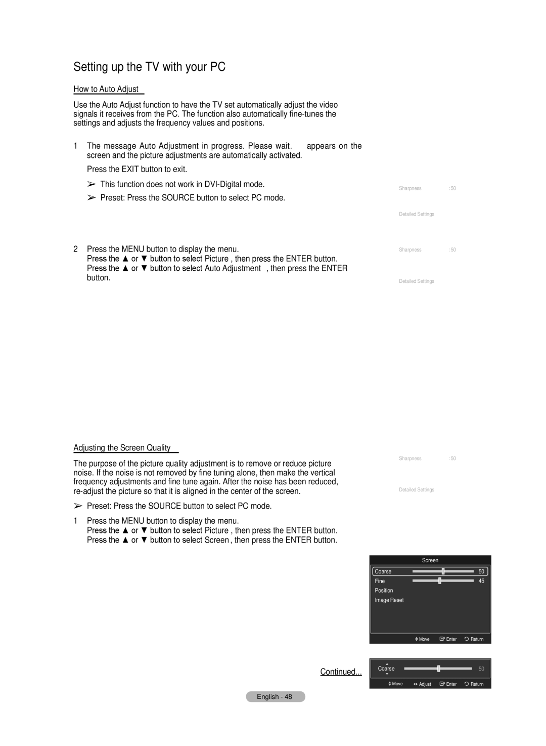 Samsung HL72A650C1F user manual Setting up the TV with your PC, How to Auto Adjust, Adjusting the Screen Quality 