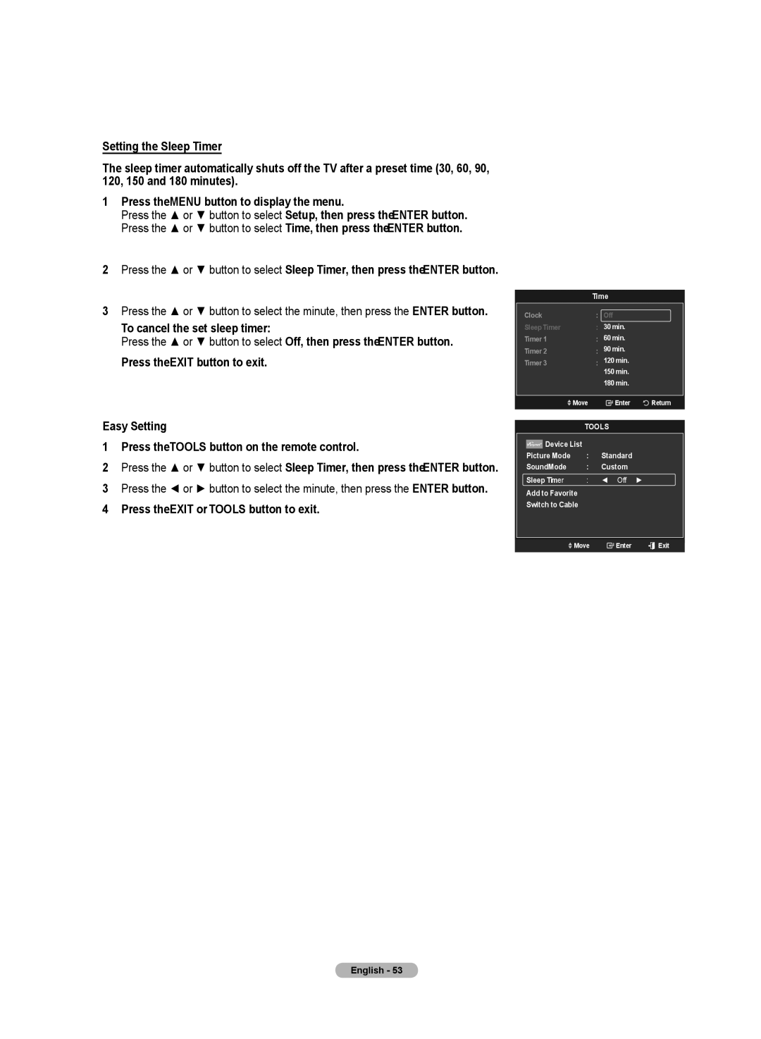 Samsung HL72A650C1F user manual To cancel the set sleep timer, Press the Tools button on the remote control 