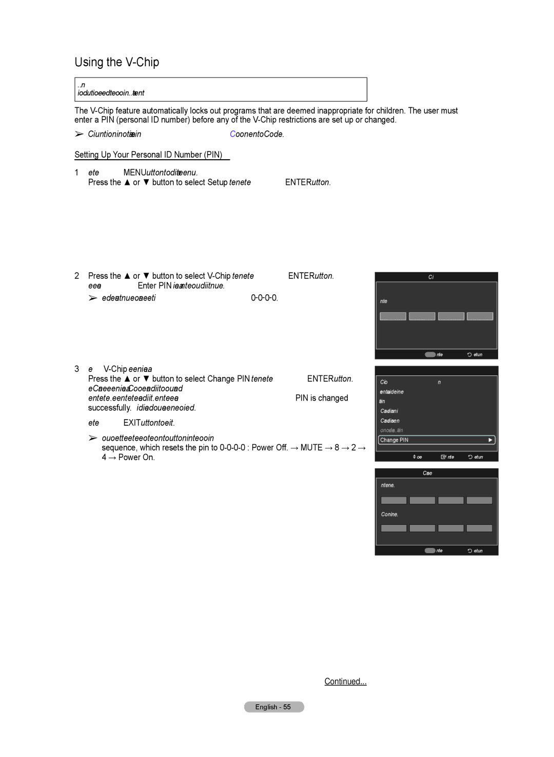 Samsung HL72A650C1F user manual Using the V-Chip, Setting Up Your Personal ID Number PIN 