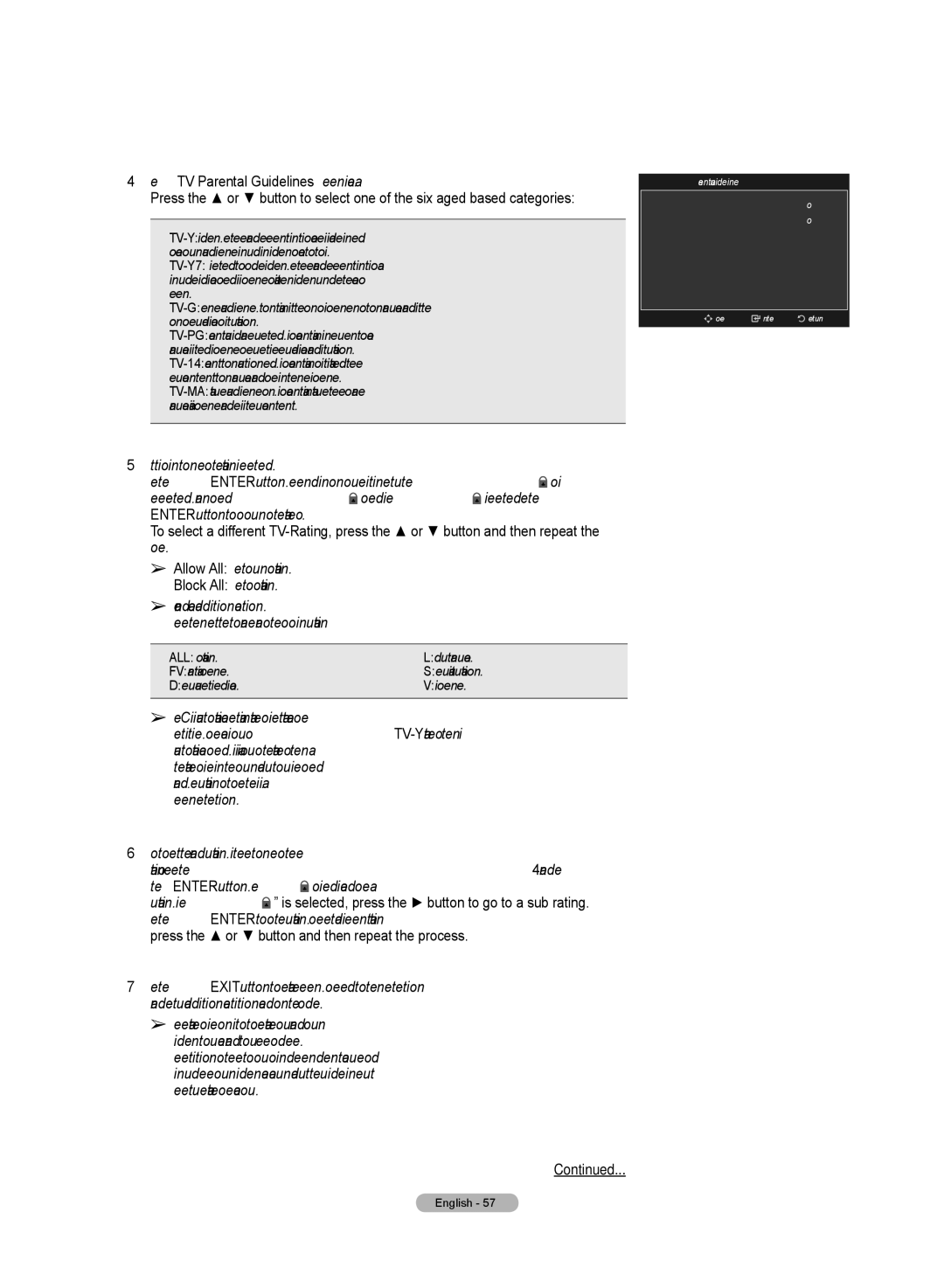 Samsung HL72A650C1F user manual TV Parental Guidelines Allow All Block All 