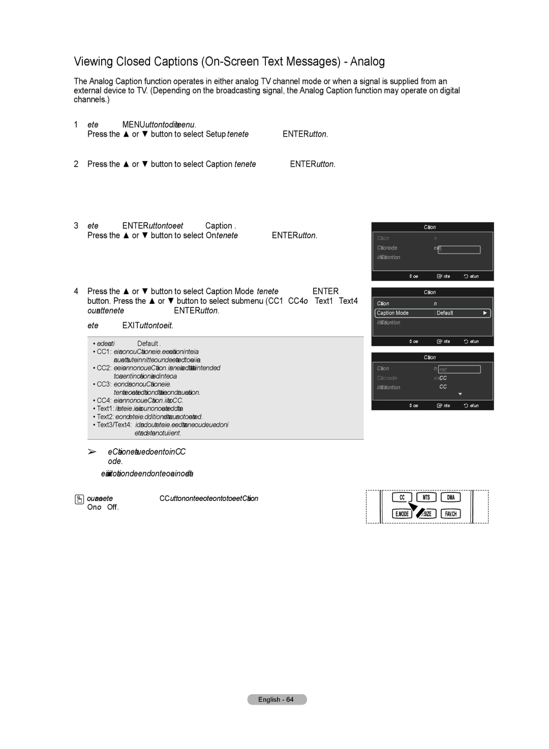 Samsung HL72A650C1F user manual Viewing Closed Captions On-Screen Text Messages Analog, On or Off 