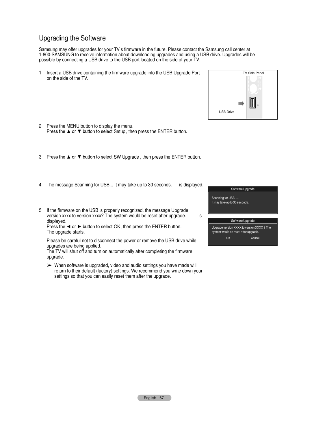 Samsung HL72A650C1F user manual Upgrading the Software, SW Upgrade 