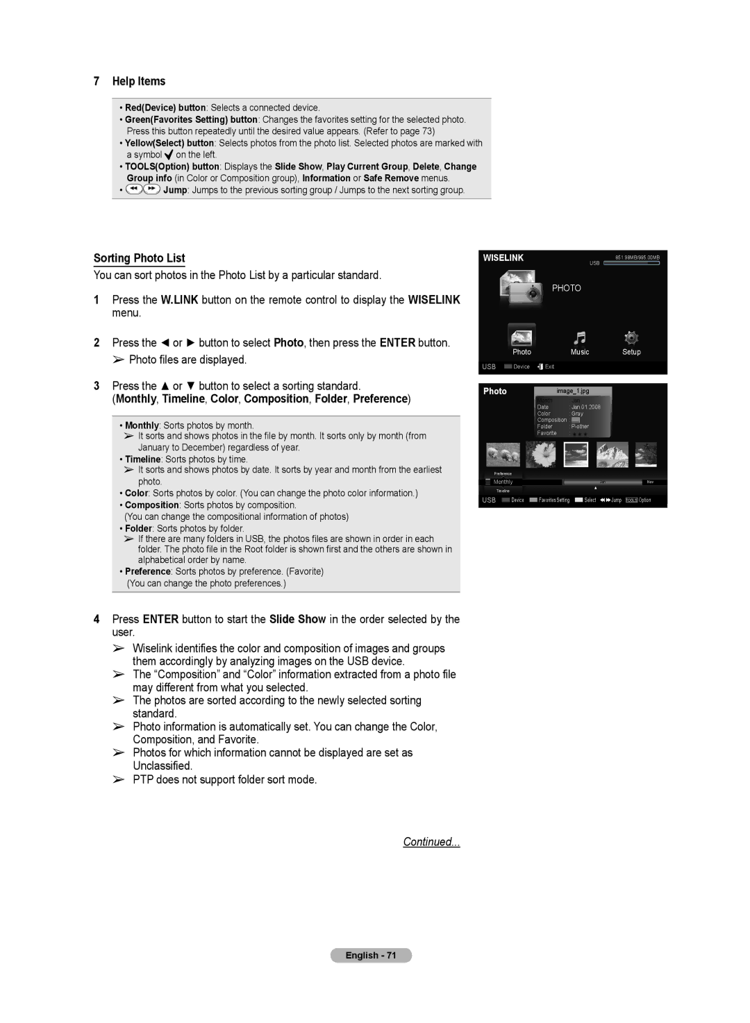 Samsung HL72A650C1F user manual Help Items, RedDevice button Selects a connected device 