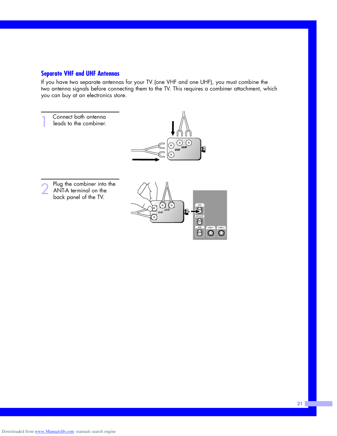 Samsung HLM617W, HLM437W, HLM5065W, HLM507W instruction manual Separate VHF and UHF Antennas 