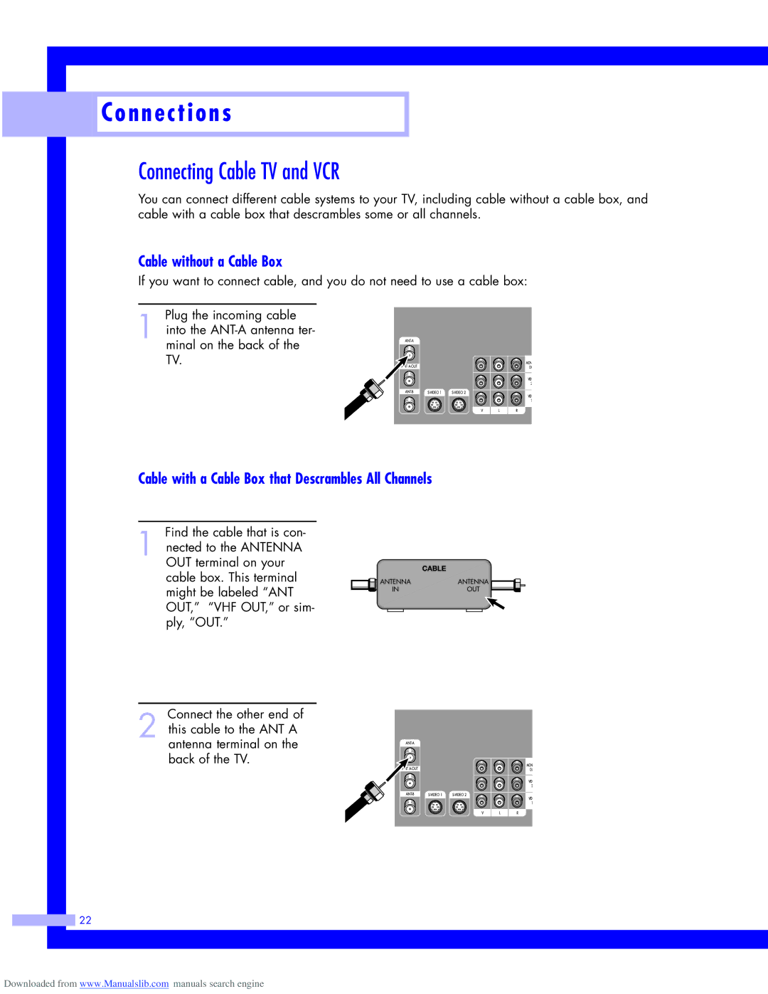 Samsung HLM5065W, HLM437W, HLM617W, HLM507W instruction manual Connecting Cable TV and VCR, Cable without a Cable Box 