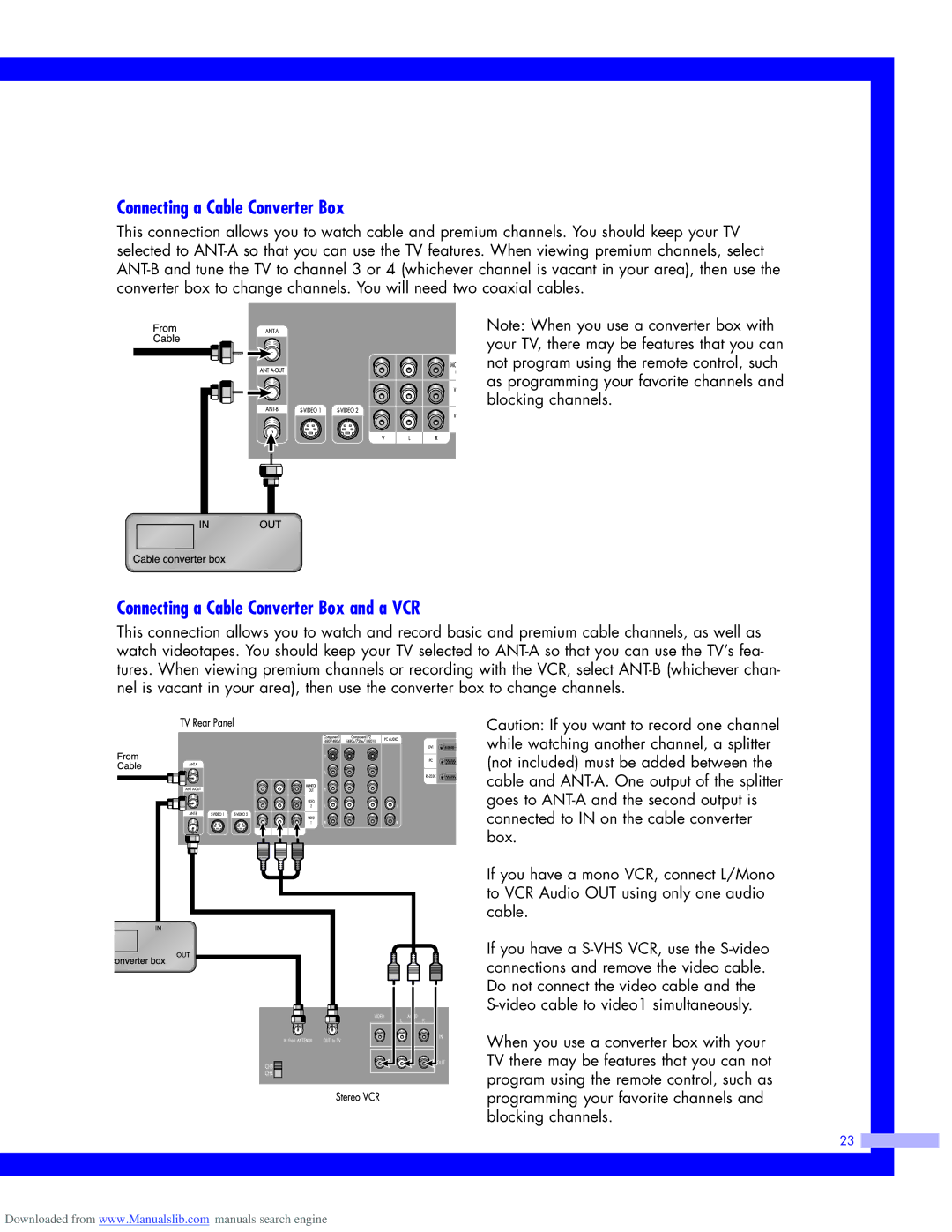 Samsung HLM507W, HLM437W, HLM617W, HLM5065W instruction manual Connecting a Cable Converter Box and a VCR 