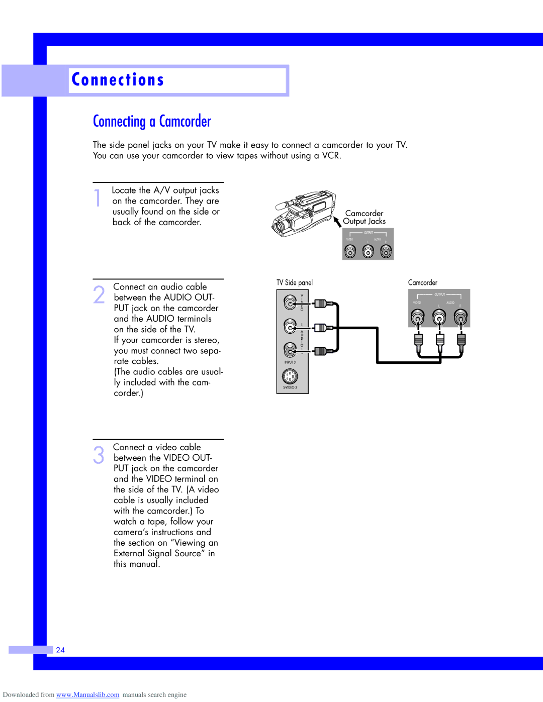 Samsung HLM437W, HLM617W, HLM5065W, HLM507W instruction manual Connecting a Camcorder 