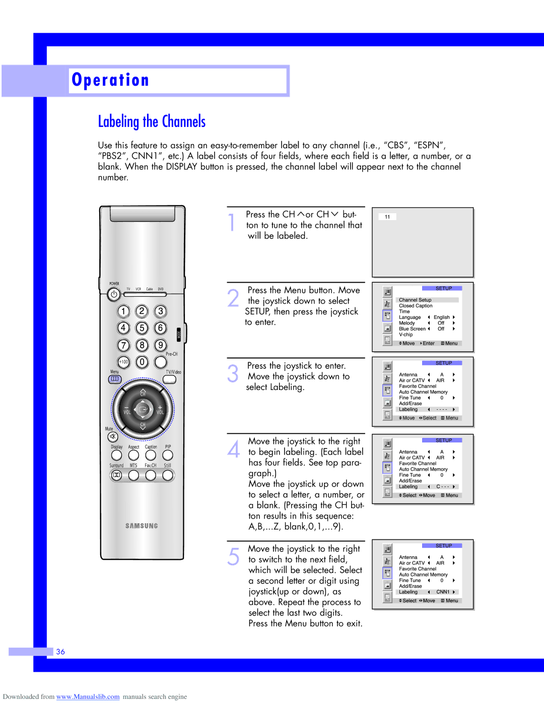 Samsung HLM437W, HLM617W, HLM5065W, HLM507W instruction manual Labeling the Channels 