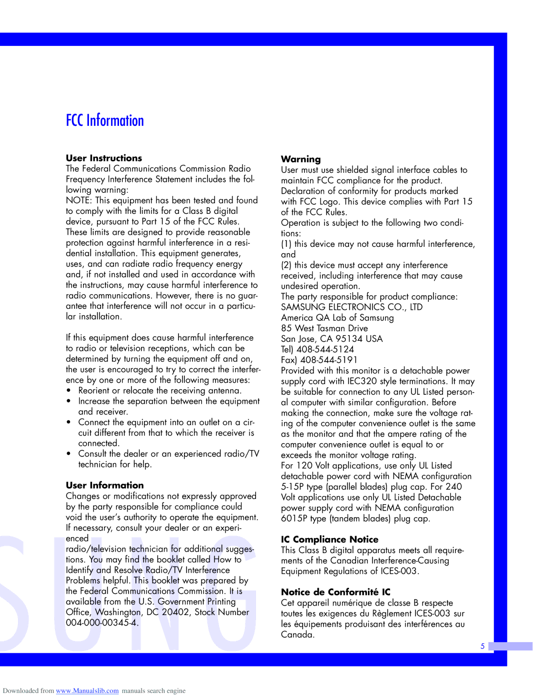 Samsung HLM617W, HLM437W, HLM5065W, HLM507W instruction manual FCC Information, User Instructions 