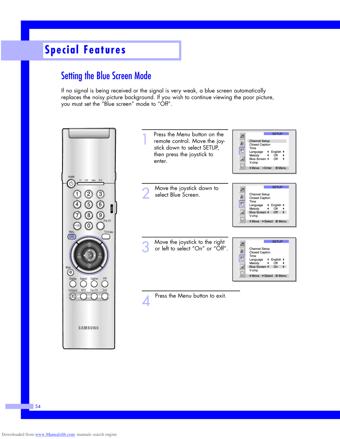 Samsung HLM5065W, HLM437W, HLM617W, HLM507W instruction manual Setting the Blue Screen Mode 