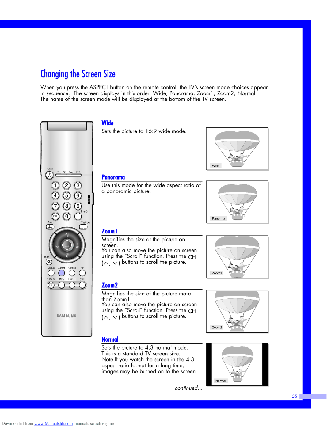 Samsung HLM507W, HLM437W, HLM617W, HLM5065W instruction manual Changing the Screen Size 