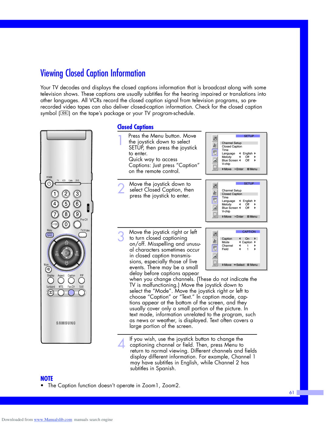 Samsung HLM617W, HLM437W, HLM5065W, HLM507W instruction manual Viewing Closed Caption Information, Closed Captions 