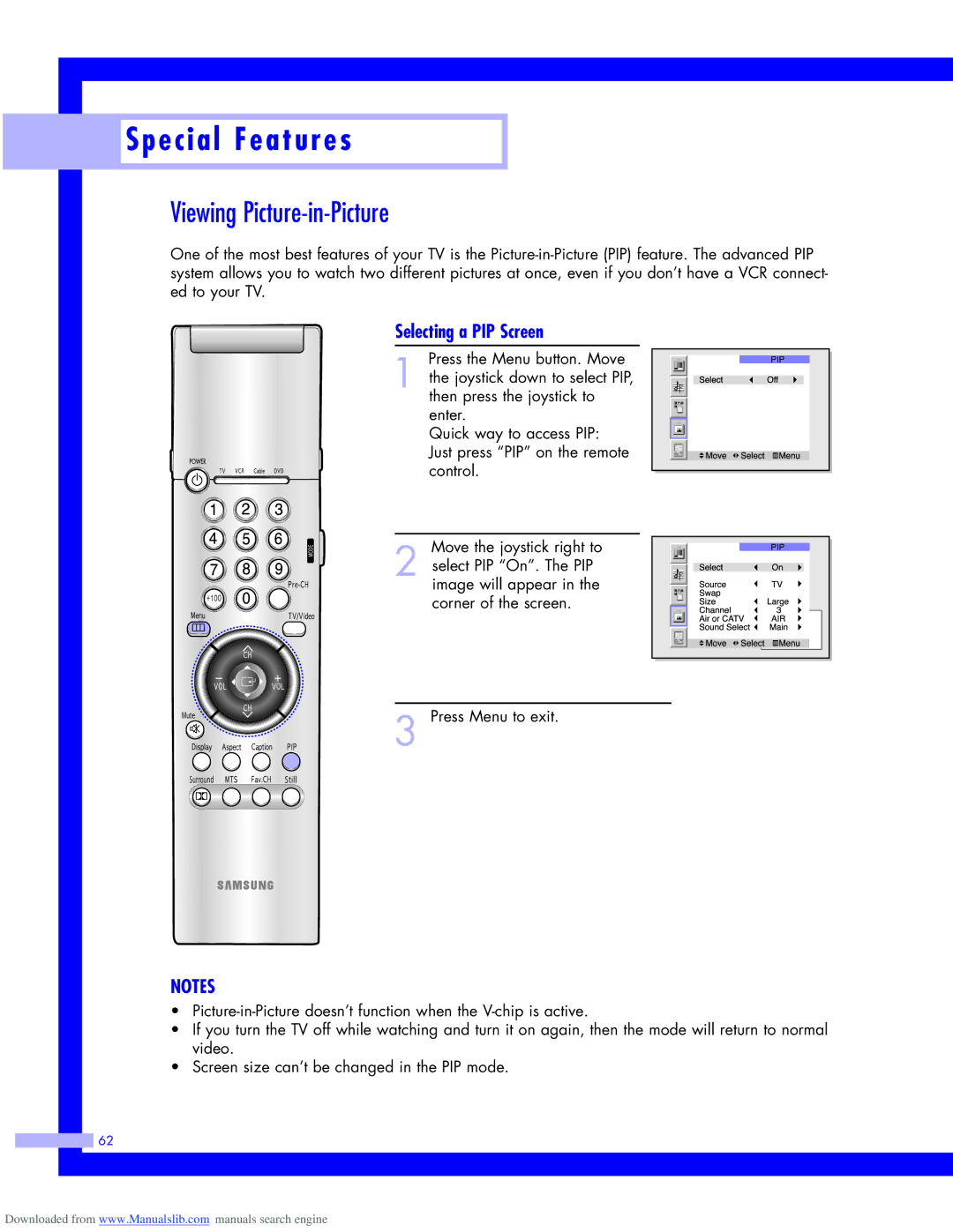 Samsung HLM5065W, HLM437W, HLM617W, HLM507W instruction manual Viewing Picture-in-Picture, Selecting a PIP Screen 