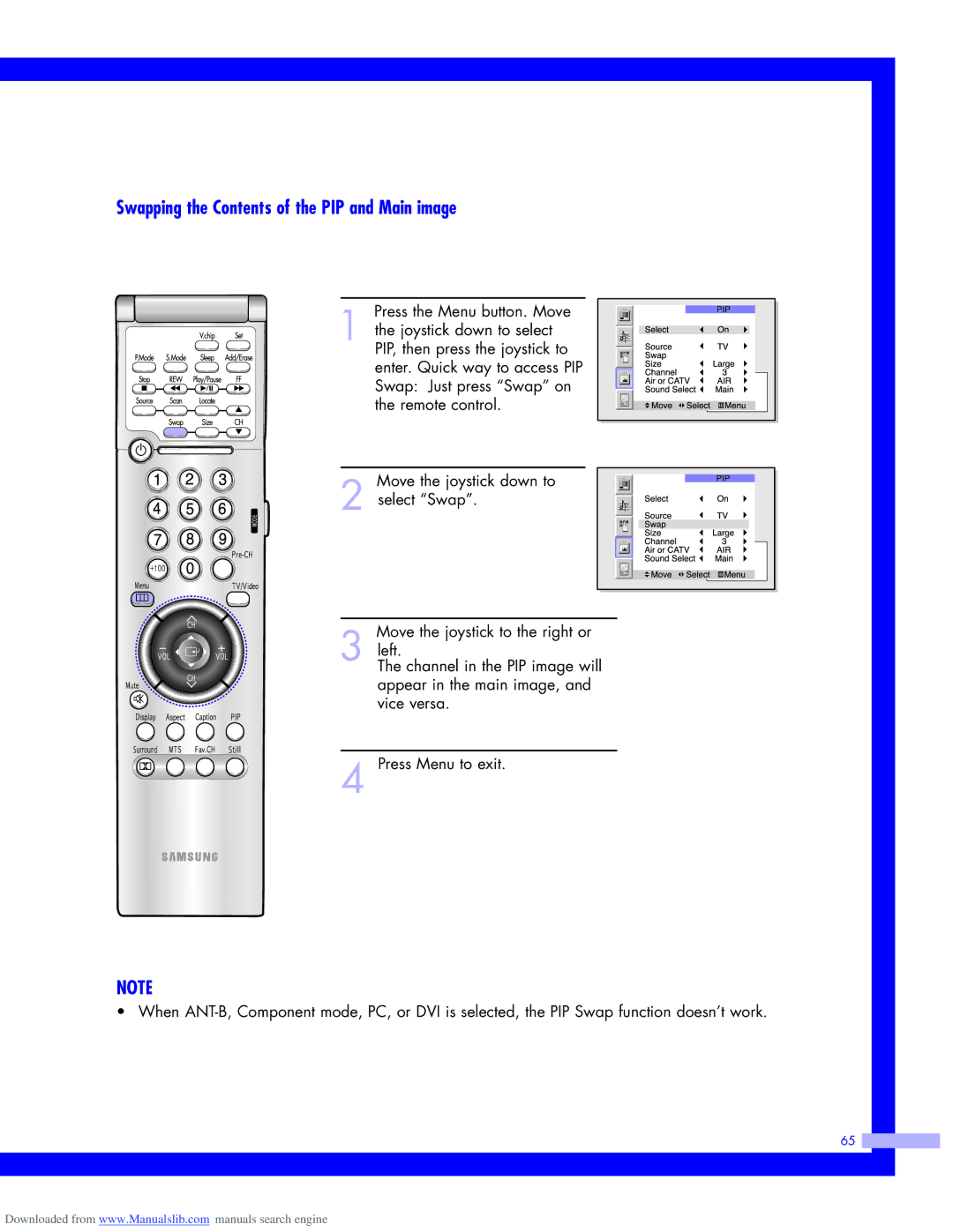 Samsung HLM617W, HLM437W, HLM5065W, HLM507W instruction manual Swapping the Contents of the PIP and Main image 