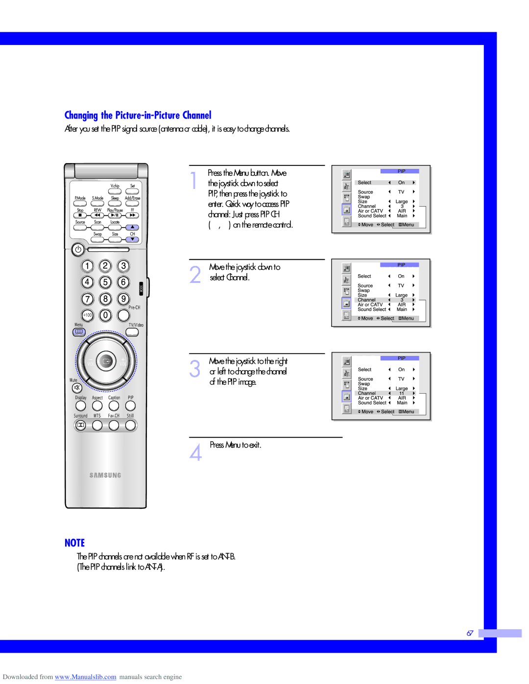 Samsung HLM507W, HLM437W, HLM617W, HLM5065W instruction manual Changing the Picture-in-Picture Channel 