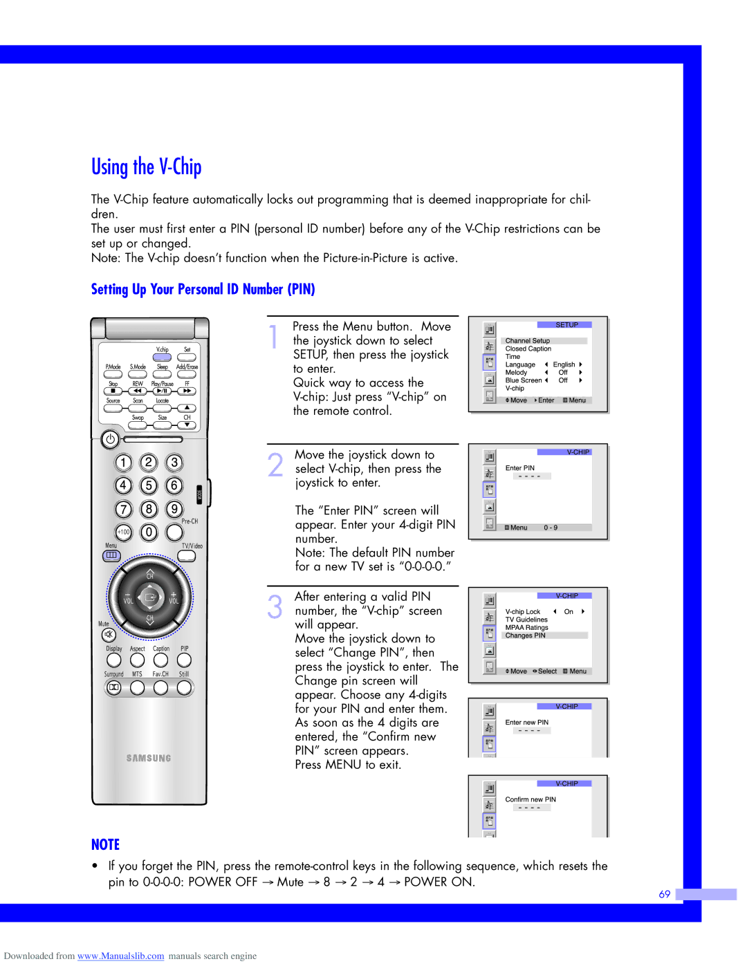 Samsung HLM617W, HLM437W, HLM5065W, HLM507W instruction manual Using the V-Chip, Setting Up Your Personal ID Number PIN 