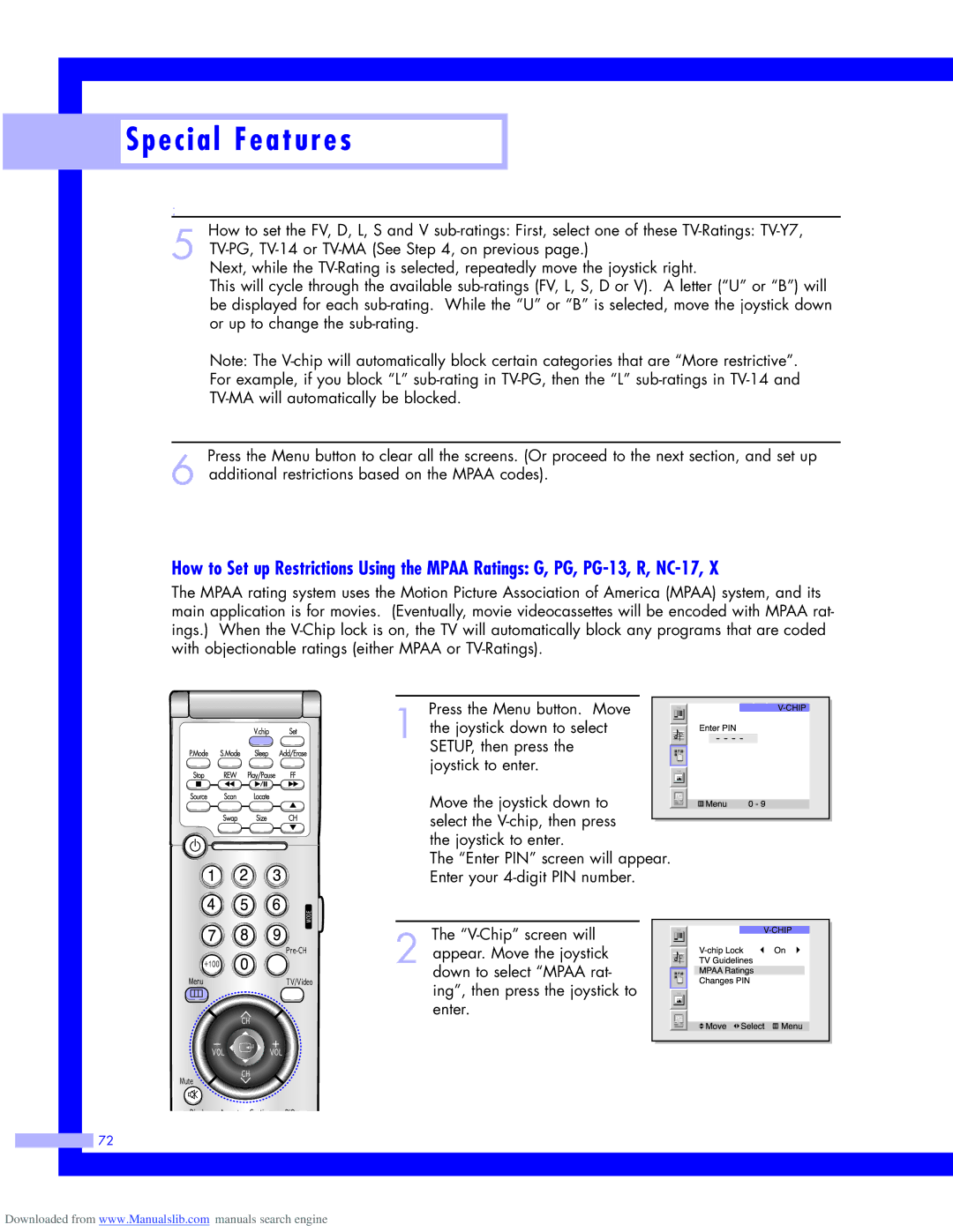 Samsung HLM437W, HLM617W, HLM5065W, HLM507W instruction manual Move the joystick down to select the V-chip, then press 